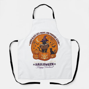 Halloween Happy Teacher Black Cat Witch Hat Pumpki Apron