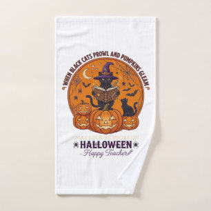 Halloween Happy Teacher Black Cat Witch Hat Pumpki Hand Towel