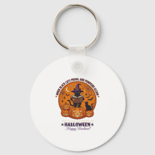 Halloween Happy Teacher Black Cat Witch Hat Pumpki Key Ring