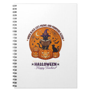 Halloween Happy Teacher Black Cat Witch Hat Pumpki Notebook
