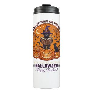 Halloween Happy Teacher Black Cat Witch Hat Pumpki Thermal Tumbler