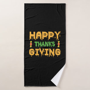 Halloween Happy Thanksgiving Birthday Bath Towel