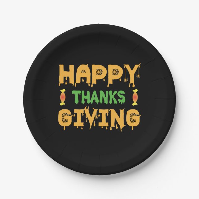 Halloween Happy Thanksgiving Birthday Paper Plate (Front)