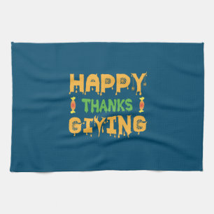 Halloween Happy Thanksgiving Birthday Tea Towel