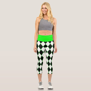 halloween harlequin green black white capri leggings