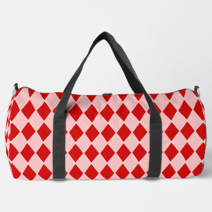 halloween harlequin pink red jester duffle bag