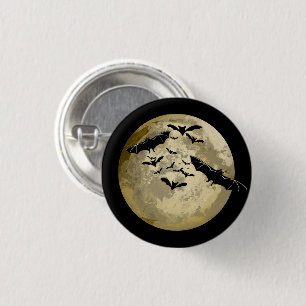 Halloween Harvest Full Moon And Night Flight Bats 3 Cm Round Badge