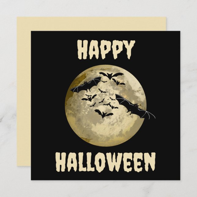 Halloween Harvest Full Moon And Night Flight Bats Card (Front/Back)