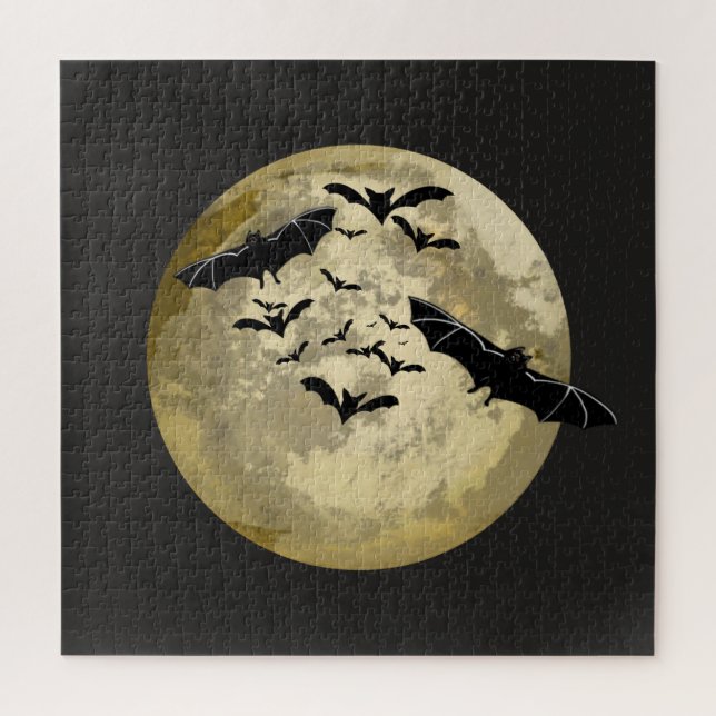 Halloween Harvest Full Moon And Night Flight Bats Jigsaw Puzzle (Vertical)