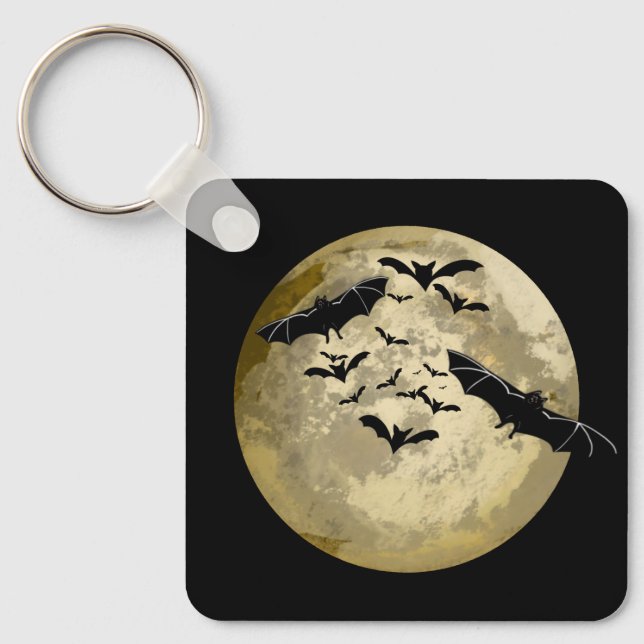 Halloween Harvest Full Moon And Night Flight Bats Key Ring (Front)