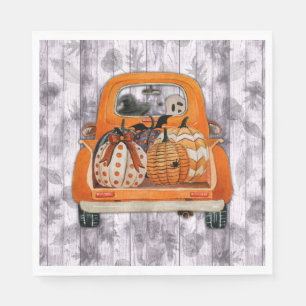 Halloween harvest orange pickup truck with pumpkin napkin
