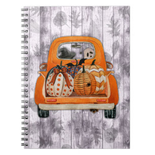 Halloween harvest orange pickup truck with pumpkin notebook