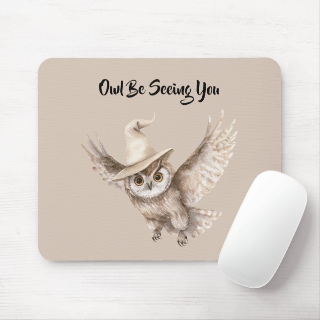 Halloween Hat Owl Be Seeing You Mouse Mat (With Mouse)