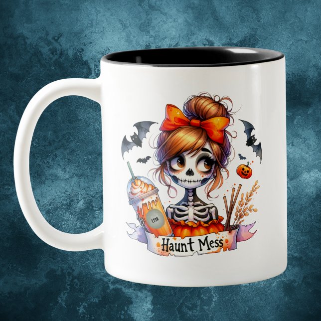 Halloween Haunt Mess Coffee Skeleton Spooky Custom Two-Tone Coffee Mug (Creator Uploaded)