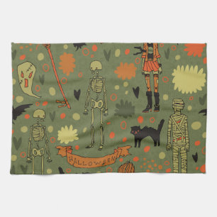 Halloween Haunt: Spooky Vintage Mix Tea Towel