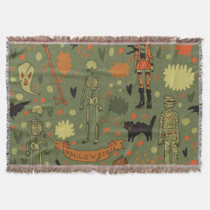 Halloween Haunt: Spooky Vintage Mix Throw Blanket