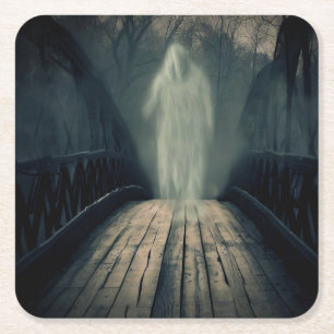 Halloween - Haunted Bridge 2 Square Paper Coaster