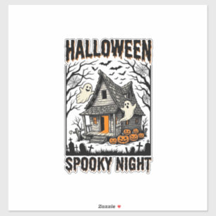 Halloween Haunted Cabin Scary Night Vintage Art