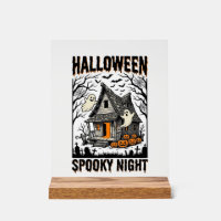 Halloween Haunted Cabin Scary Night Vintage Art
