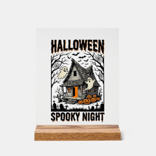 Halloween Haunted Cabin Scary Night Vintage Art Acrylic Sign