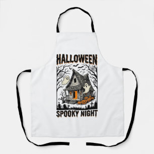 Halloween Haunted Cabin Scary Night Vintage Art Apron