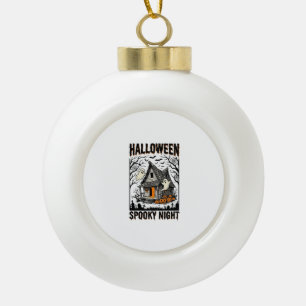 Halloween Haunted Cabin Scary Night Vintage Art Ceramic Ball Christmas Ornament