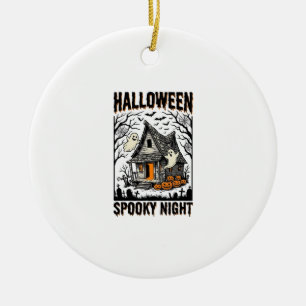 Halloween Haunted Cabin Scary Night Vintage Art Ceramic Tree Decoration