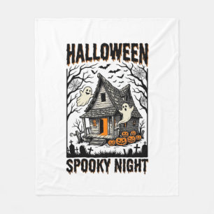 Halloween Haunted Cabin Scary Night Vintage Art Fleece Blanket