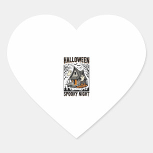 Halloween Haunted Cabin Scary Night Vintage Art Heart Sticker