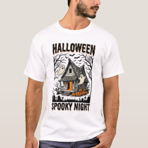 Halloween Haunted Cabin Scary Night Vintage Art T-Shirt