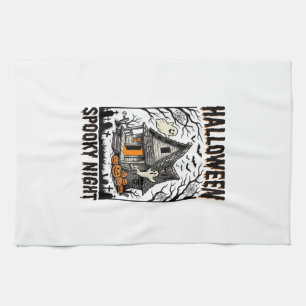 Halloween Haunted Cabin Scary Night Vintage Art Tea Towel