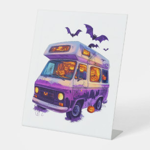 Halloween Haunted Camper Van Pedestal Sign