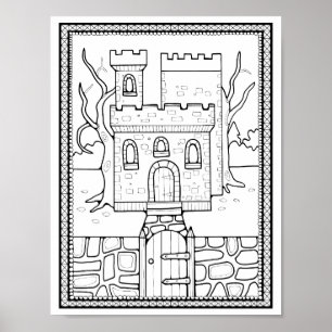 Halloween Haunted Castle Colouring Page Art Poster