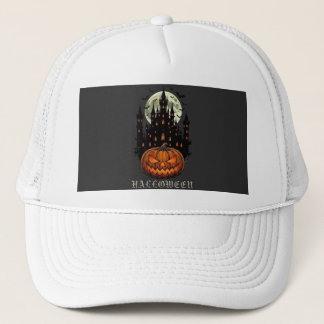 Halloween Haunted Castle Pumpkin Hoodie Trucker Hat
