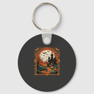 Halloween Haunted Castle Pumpkin Moon Vector Art Key Ring