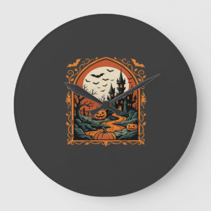 Halloween Haunted Castle Pumpkin Moon Vector Art Large Clock