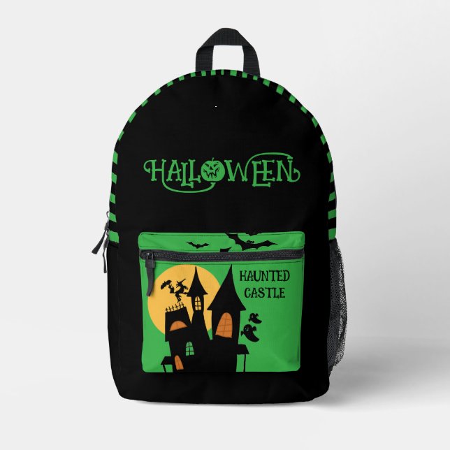 Halloween Haunted Castle , Scary Printed Backpack (Front)