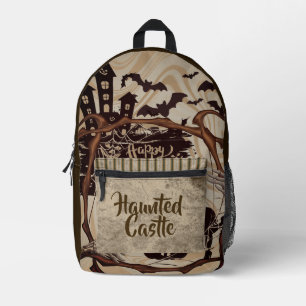 Halloween, Haunted Castle, Vintage Printed Backpack