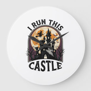 Halloween Haunted Castle Witch Moon Vintage Shirt_ Large Clock