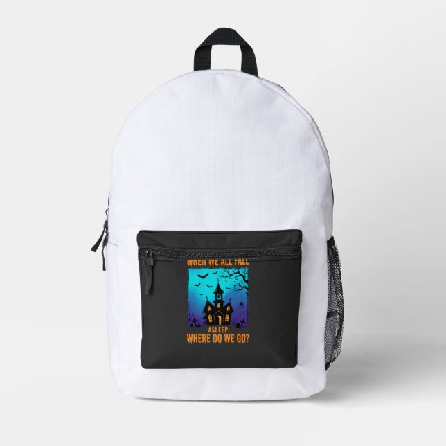 Halloween Haunted Church Where Do We Go Printed Backpack (Front)