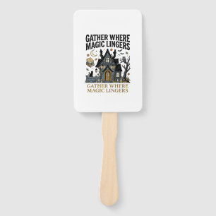 Halloween Haunted Cottage Gathering Hand Fan