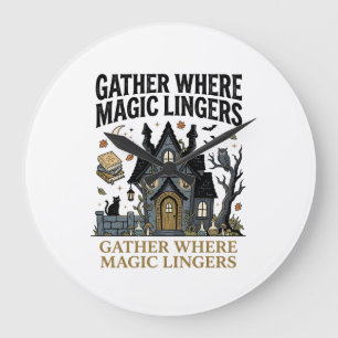 Halloween Haunted Cottage Gathering Large Clock