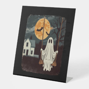 Halloween Haunted Ghost Swing Pedestal Sign