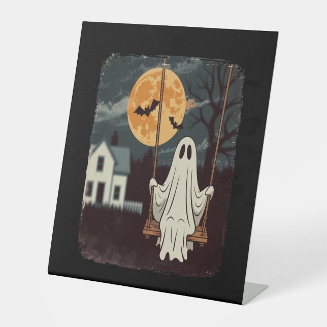 Halloween Haunted Ghost Swing Pedestal Sign (Front)