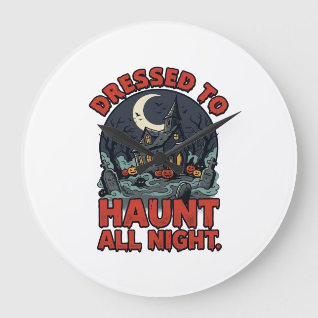 Halloween Haunted Graveyard Costume Night Large Clock (Front)