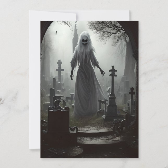 Halloween Haunted Graveyard Ghost Holiday Card (Front)