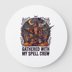 Halloween Haunted Harvest Gathering Large Clock