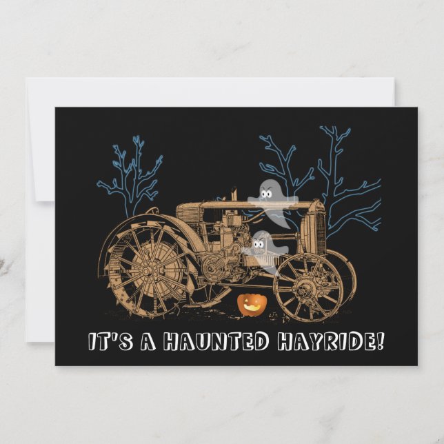 Halloween Haunted Hay Ride Farm Tractor Ghosts Invitation (Front)