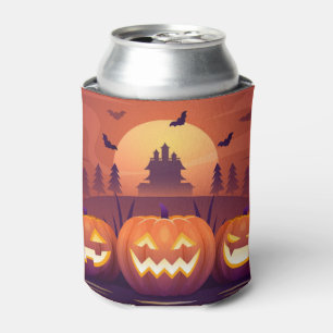 Halloween Haunted House and Jack-O-Lanterns Can Cooler