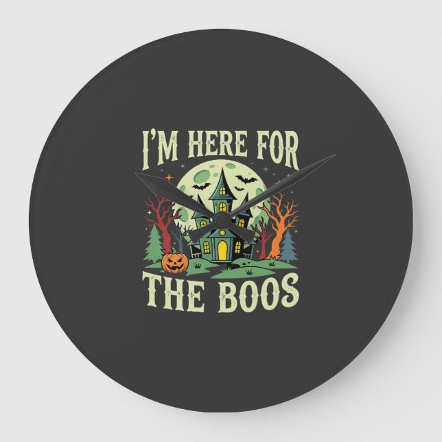 Halloween Haunted House and Pumpkin Boos Large Clock (Front)
